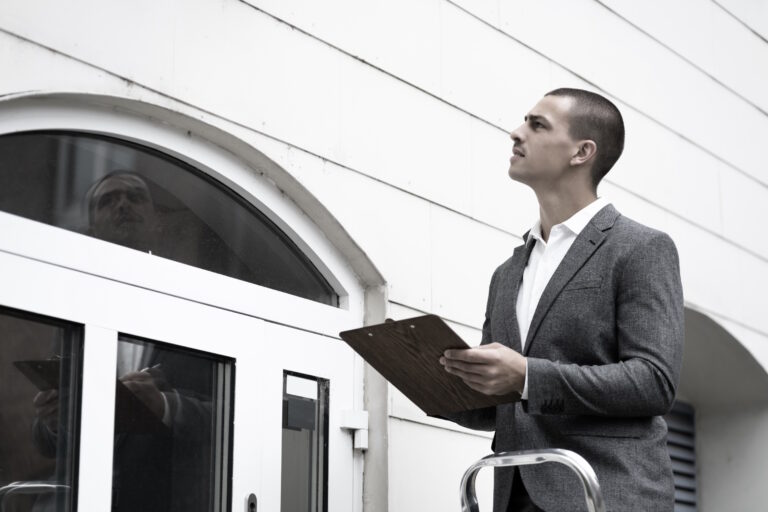 appraiser inspecting home exterior